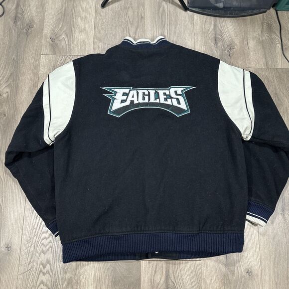 Vintage Philadelphia Eagles Reebok Black Wool Varsity Letterman Jacket Sz Large - Picture 6 of 7